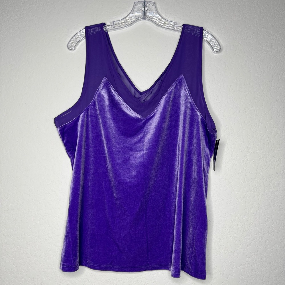 NWT INC International Concepts Purple Velvet Mesh V-Neck Tank Top Womens XL HO18
